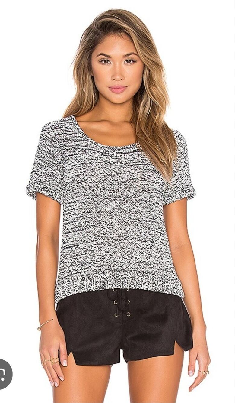 Kathryn McCarron Ebba Crop Short Sleeve knit Sweater in Black & White Melange M